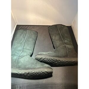 UGG Australia Tall Classic Boots Dark Gray Suede Sheepskin Lined‎ Women's Size 6